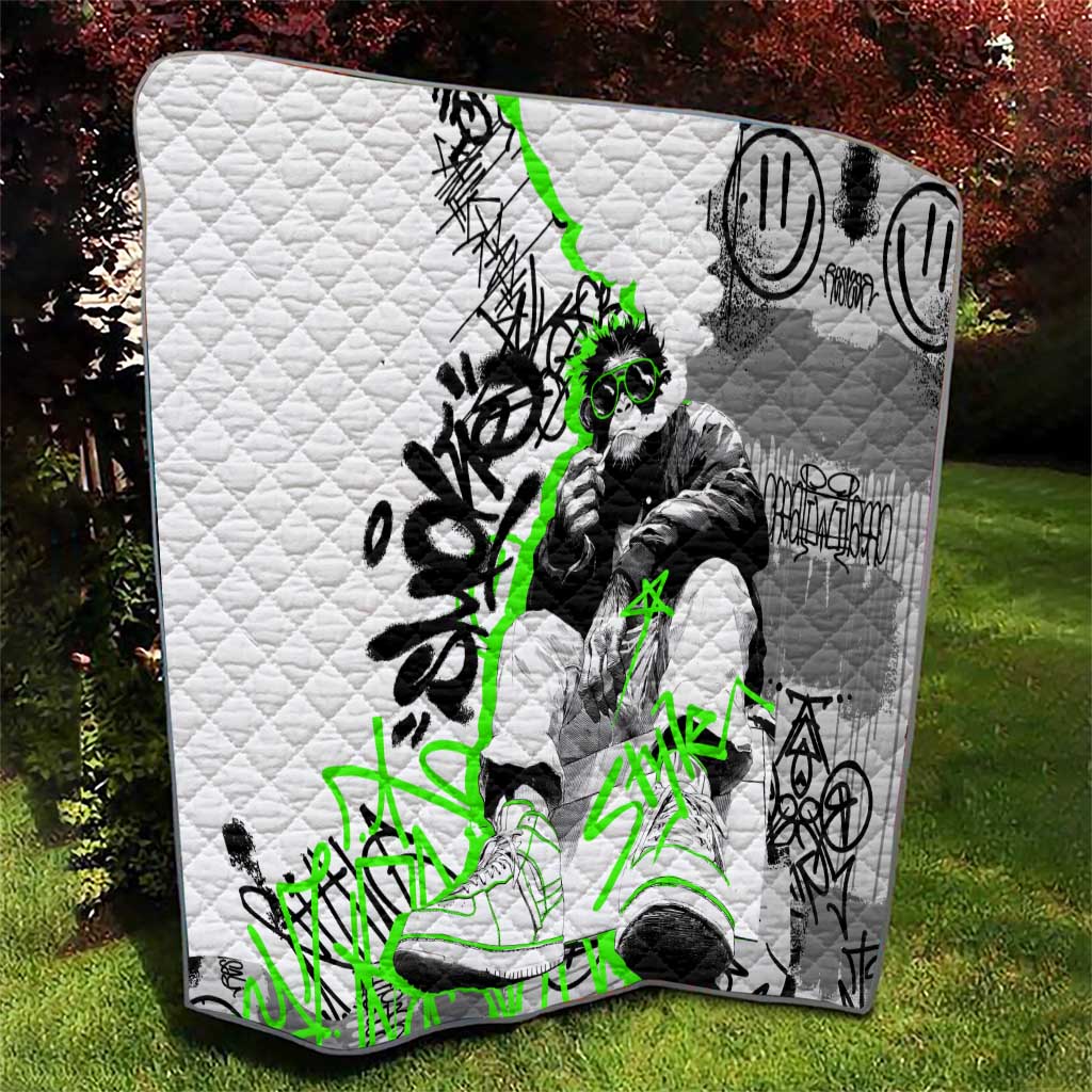 Street Style Graffiti Quilt with Smoking Monkey and Neon Green - Wonder Print Shop