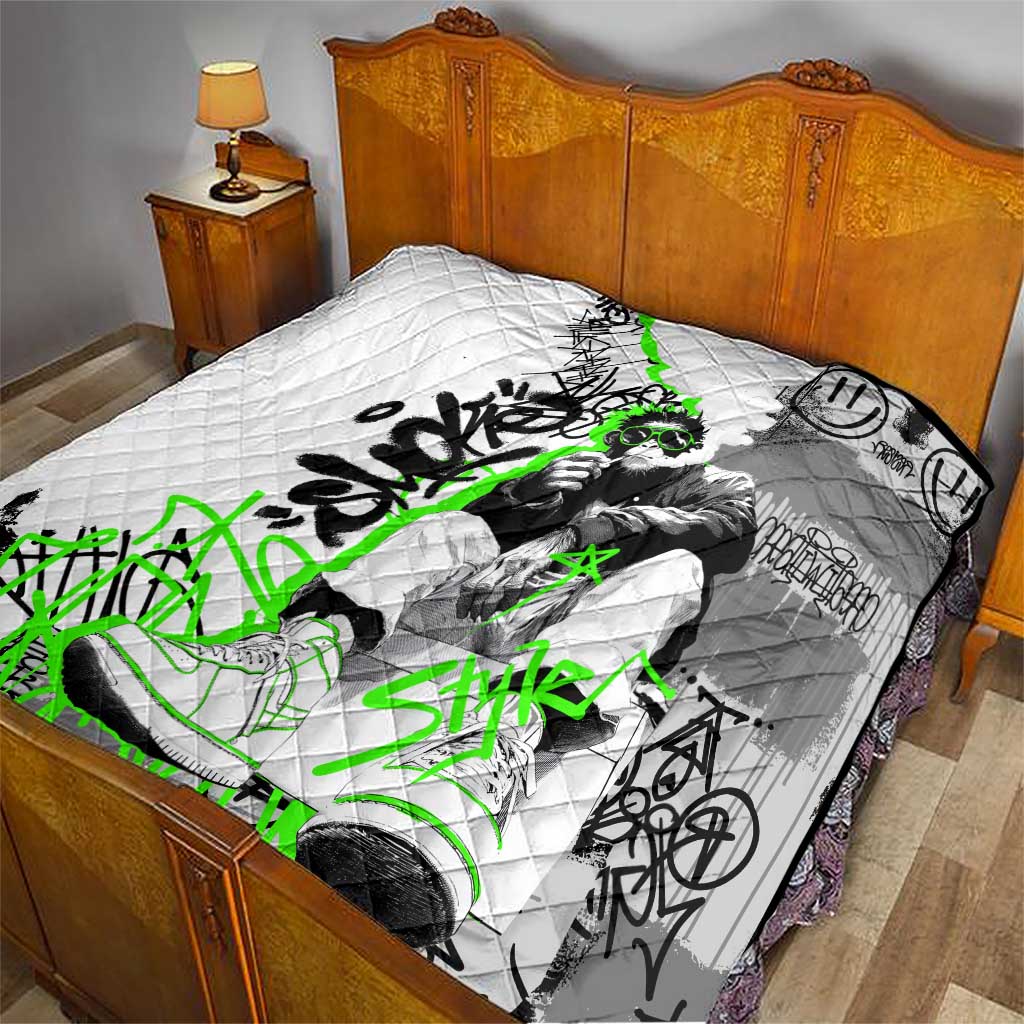 Street Style Graffiti Quilt with Smoking Monkey and Neon Green - Wonder Print Shop