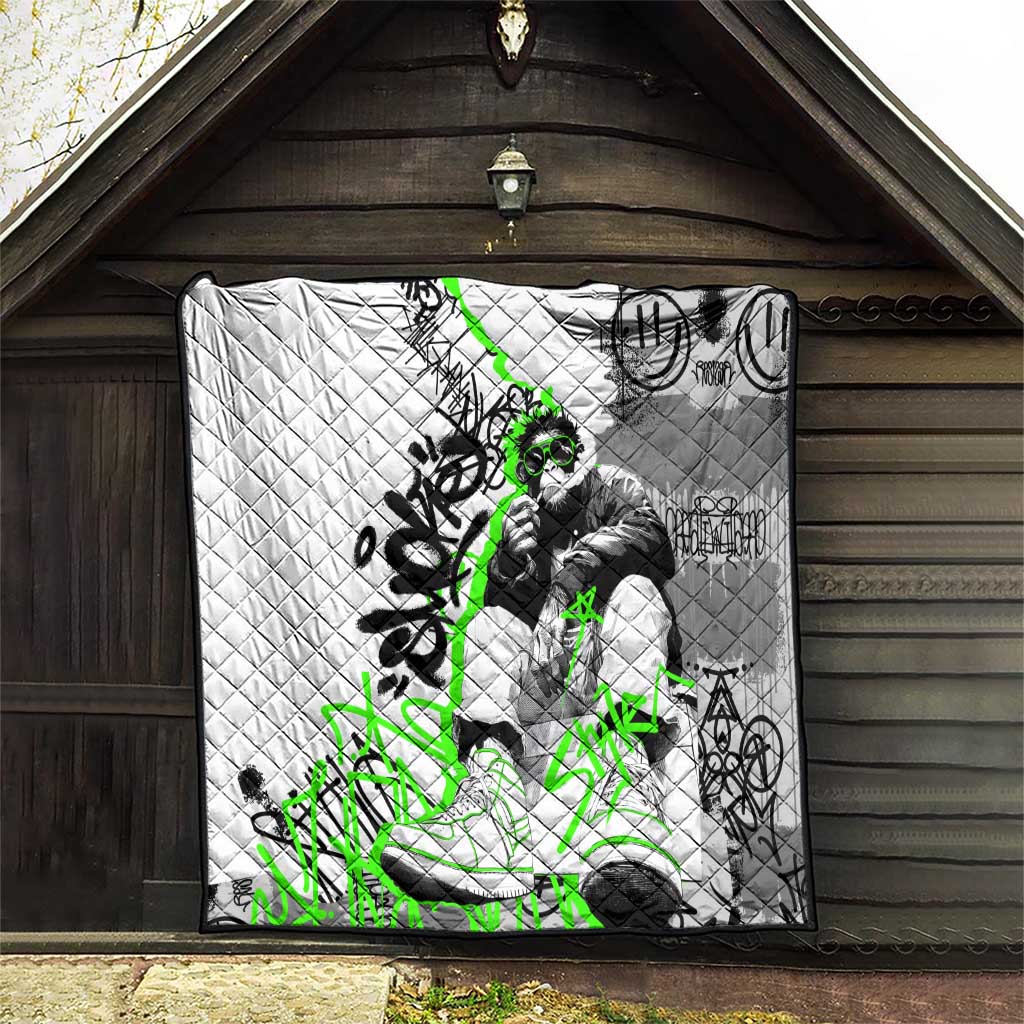 Street Style Graffiti Quilt with Smoking Monkey and Neon Green - Wonder Print Shop