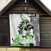 Street Style Graffiti Quilt with Smoking Monkey and Neon Green - Wonder Print Shop