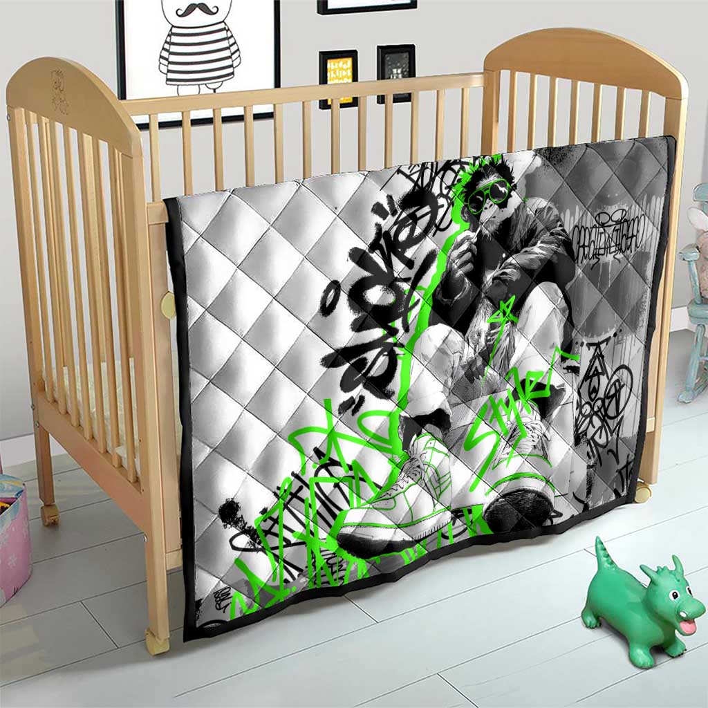 Street Style Graffiti Quilt with Smoking Monkey and Neon Green - Wonder Print Shop