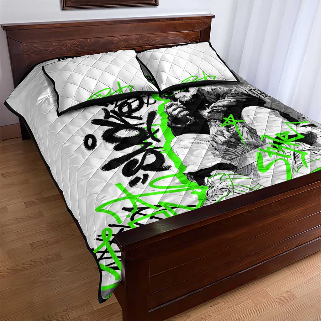 Street Style Graffiti Quilt Bed Set with Smoking Monkey and Neon Green - Wonder Print Shop