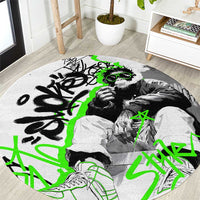 Street Style Graffiti Round Carpet with Smoking Monkey and Neon Green - Wonder Print Shop