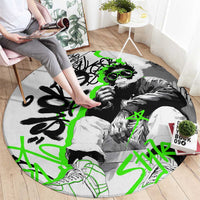 Street Style Graffiti Round Carpet with Smoking Monkey and Neon Green - Wonder Print Shop