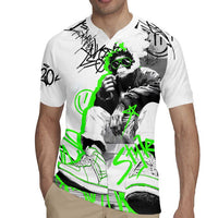 Street Style Graffiti Rugby Jersey with Smoking Monkey and Neon Green - Wonder Print Shop
