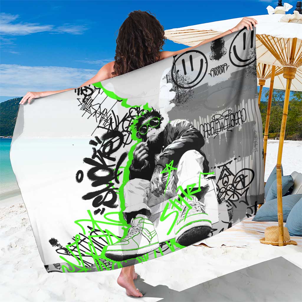 Street Style Graffiti Sarong with Smoking Monkey and Neon Green - Wonder Print Shop