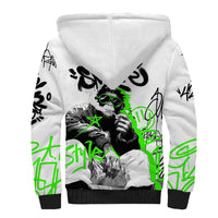 Street Style Graffiti Sherpa Hoodie with Smoking Monkey and Neon Green - Wonder Print Shop
