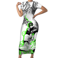 Street Style Graffiti Short Sleeve Bodycon Dress with Smoking Monkey and Neon Green - Wonder Print Shop