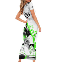 Street Style Graffiti Short Sleeve Bodycon Dress with Smoking Monkey and Neon Green - Wonder Print Shop