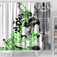 Street Style Graffiti Shower Curtain with Smoking Monkey and Neon Green - Wonder Print Shop