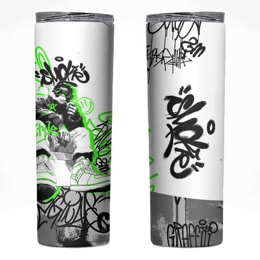 Street Style Graffiti Skinny Tumbler with Smoking Monkey and Neon Green - Wonder Print Shop