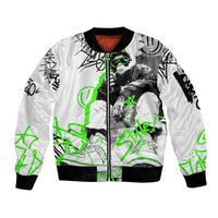 Street Style Graffiti Sleeve Zip Bomber Jacket with Smoking Monkey and Neon Green - Wonder Print Shop