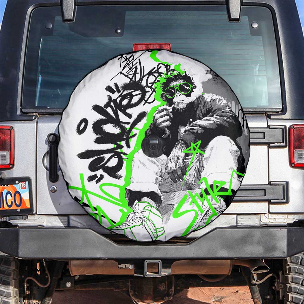 Street Style Graffiti Spare Tire Cover with Smoking Monkey and Neon Green - Wonder Print Shop