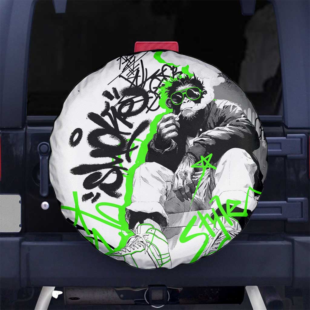 Street Style Graffiti Spare Tire Cover with Smoking Monkey and Neon Green - Wonder Print Shop