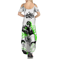 Street Style Graffiti Summer Maxi Dress with Smoking Monkey and Neon Green - Wonder Print Shop