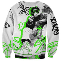 Street Style Graffiti Sweatshirt with Smoking Monkey and Neon Green - Wonder Print Shop