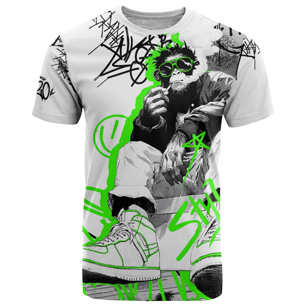Street Style Graffiti T Shirt with Smoking Monkey and Neon Green - Wonder Print Shop