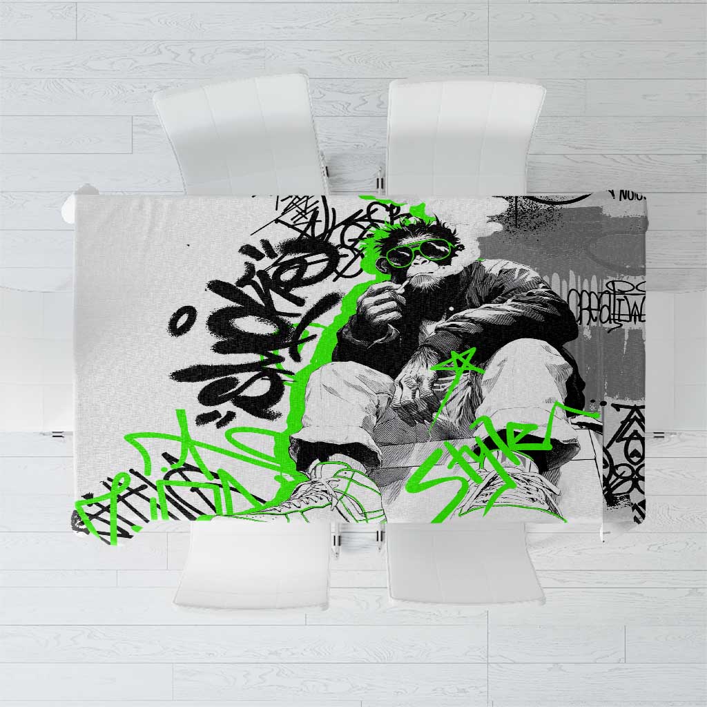 Street Style Graffiti Tablecloth with Smoking Monkey and Neon Green - Wonder Print Shop