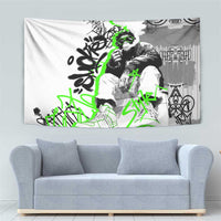 Street Style Graffiti Tapestry with Smoking Monkey and Neon Green - Wonder Print Shop