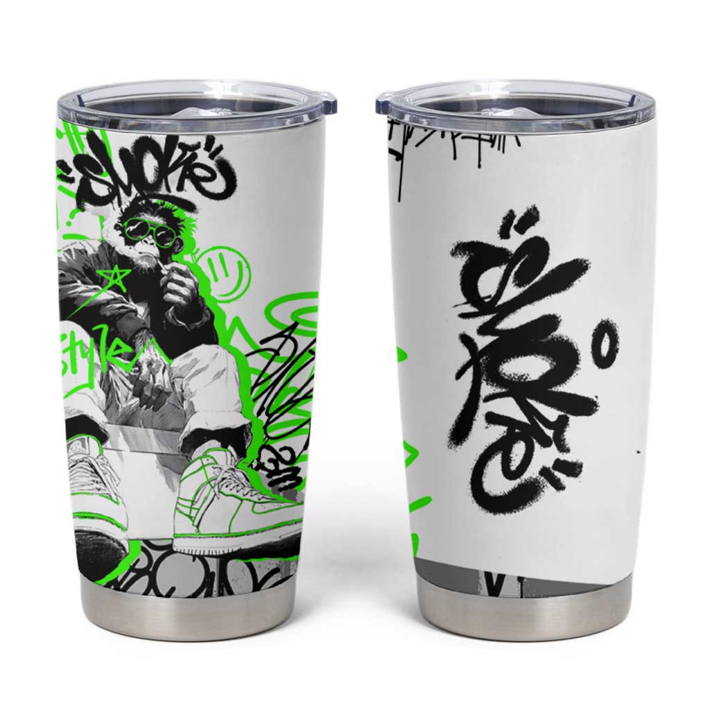 Street Style Graffiti Tumbler Cup with Smoking Monkey and Neon Green - Wonder Print Shop