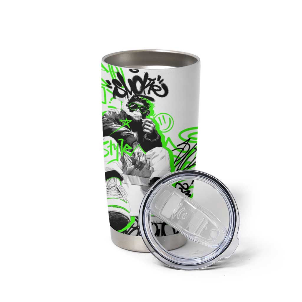 Street Style Graffiti Tumbler Cup with Smoking Monkey and Neon Green - Wonder Print Shop