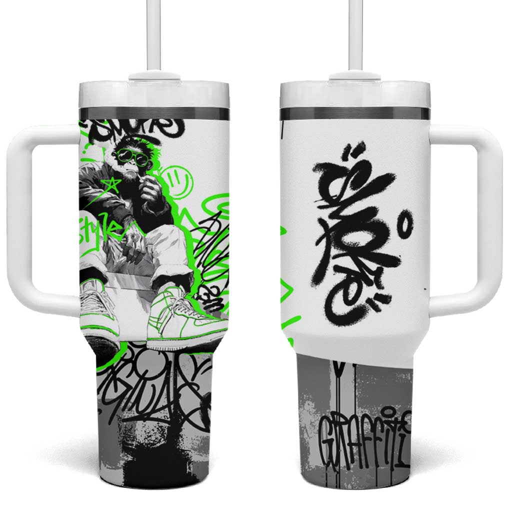 Street Style Graffiti Tumbler With Handle with Smoking Monkey and Neon Green - Wonder Print Shop