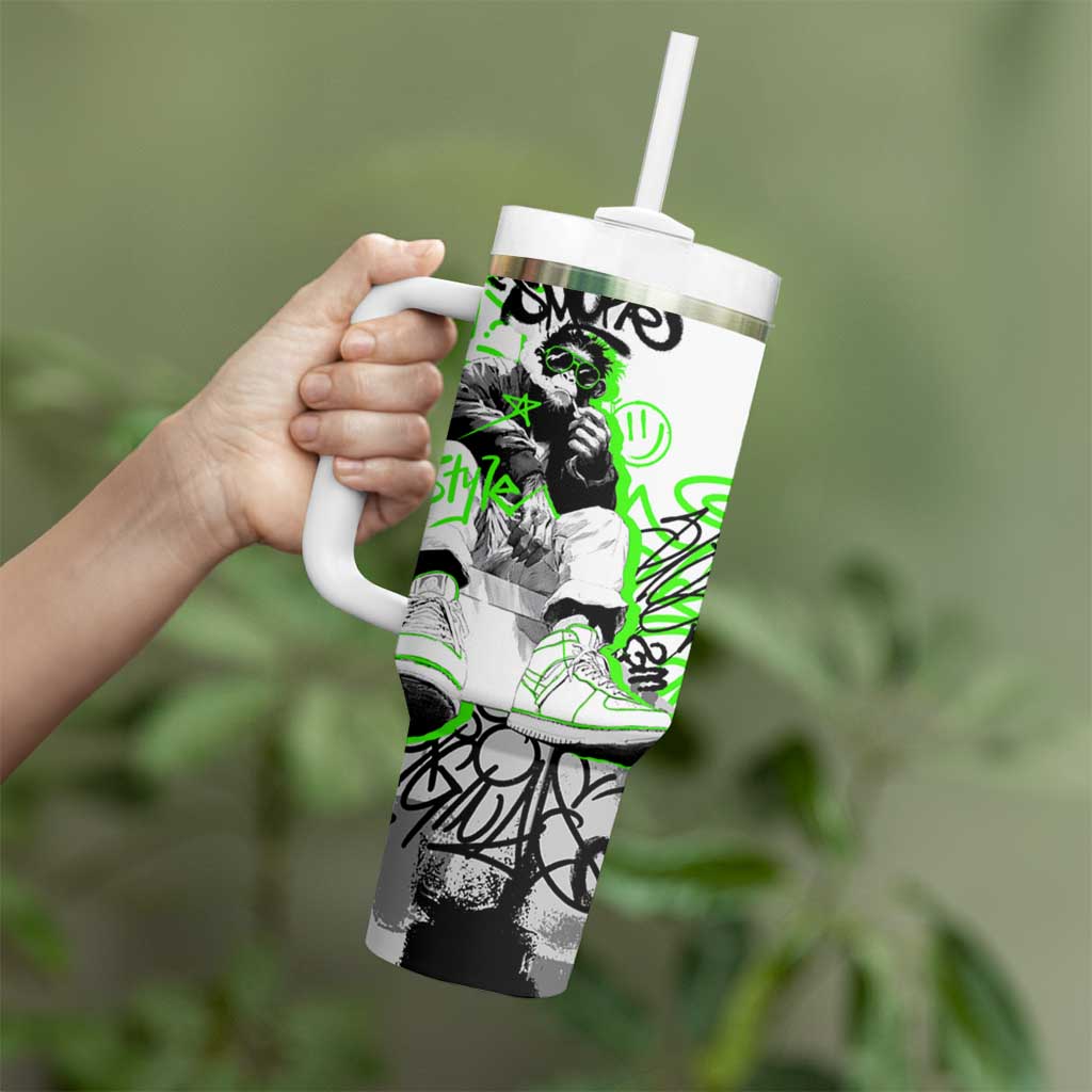 Street Style Graffiti Tumbler With Handle with Smoking Monkey and Neon Green - Wonder Print Shop