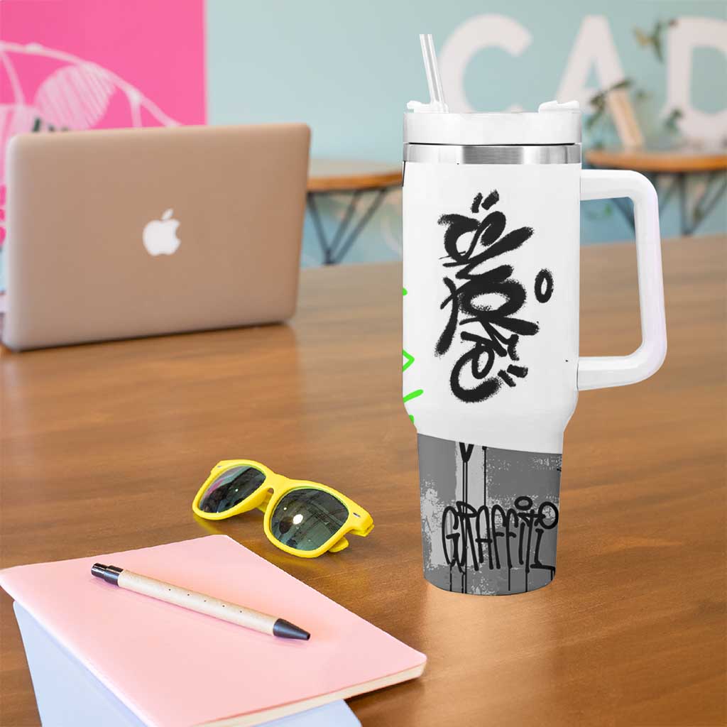 Street Style Graffiti Tumbler With Handle with Smoking Monkey and Neon Green - Wonder Print Shop