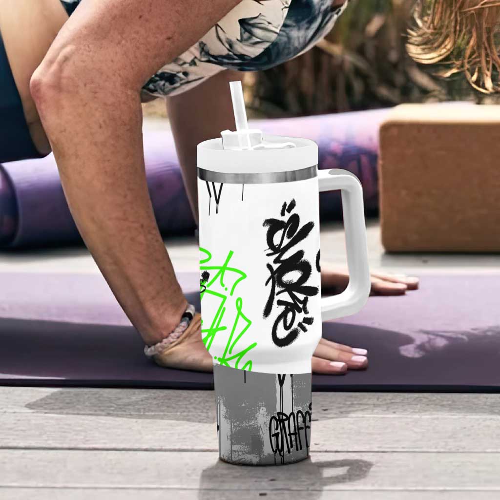 Street Style Graffiti Tumbler With Handle with Smoking Monkey and Neon Green - Wonder Print Shop