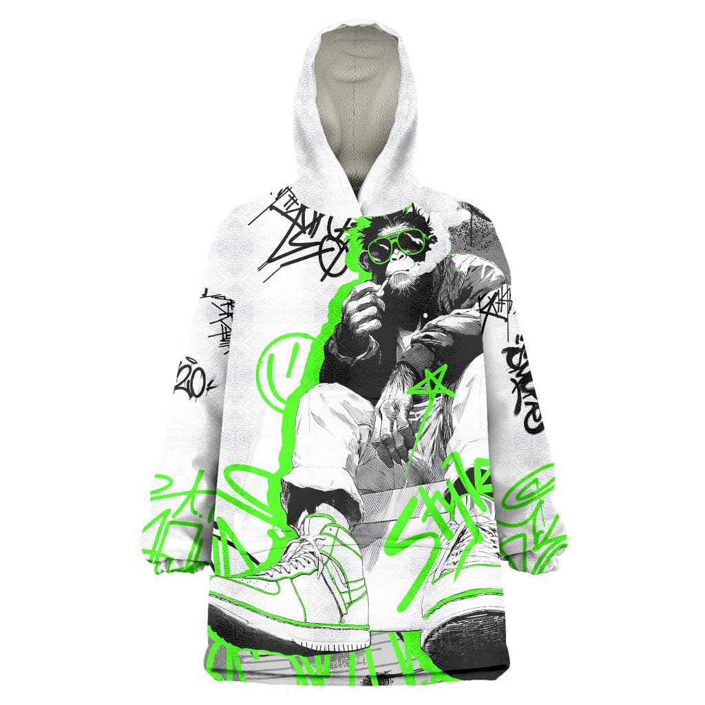 Street Style Graffiti Wearable Blanket Hoodie with Smoking Monkey and Neon Green - Wonder Print Shop