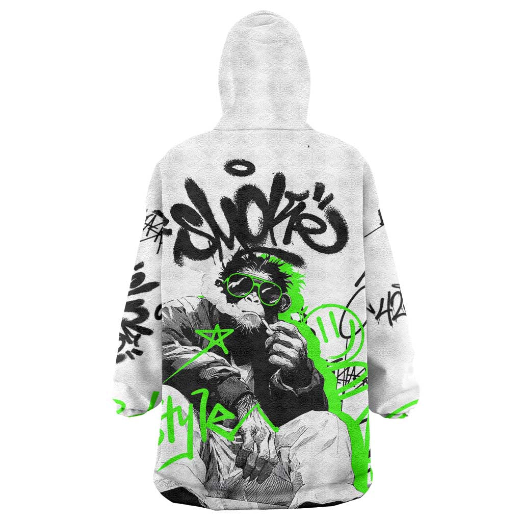 Street Style Graffiti Wearable Blanket Hoodie with Smoking Monkey and Neon Green - Wonder Print Shop