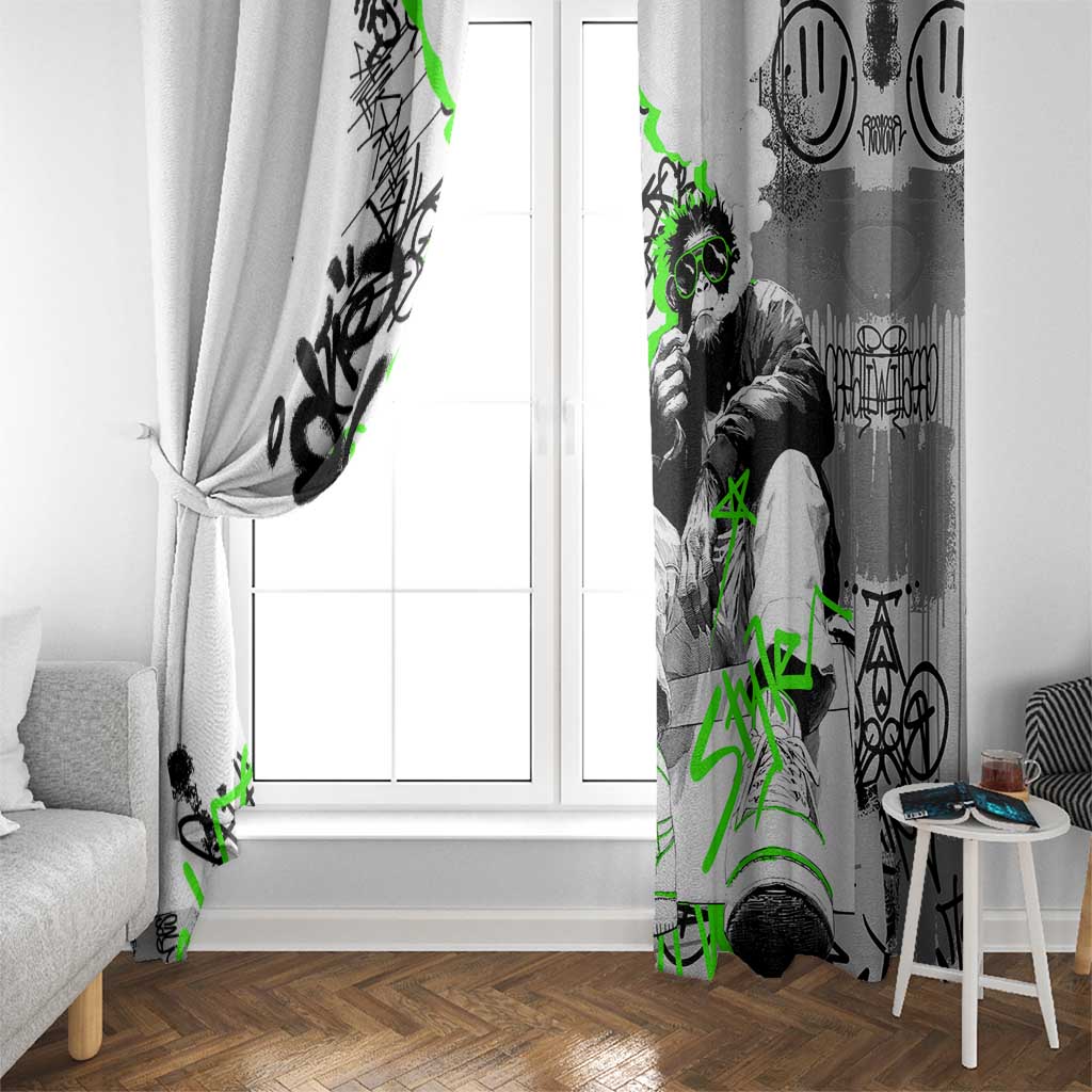 Street Style Graffiti Window Curtain with Smoking Monkey and Neon Green - Wonder Print Shop