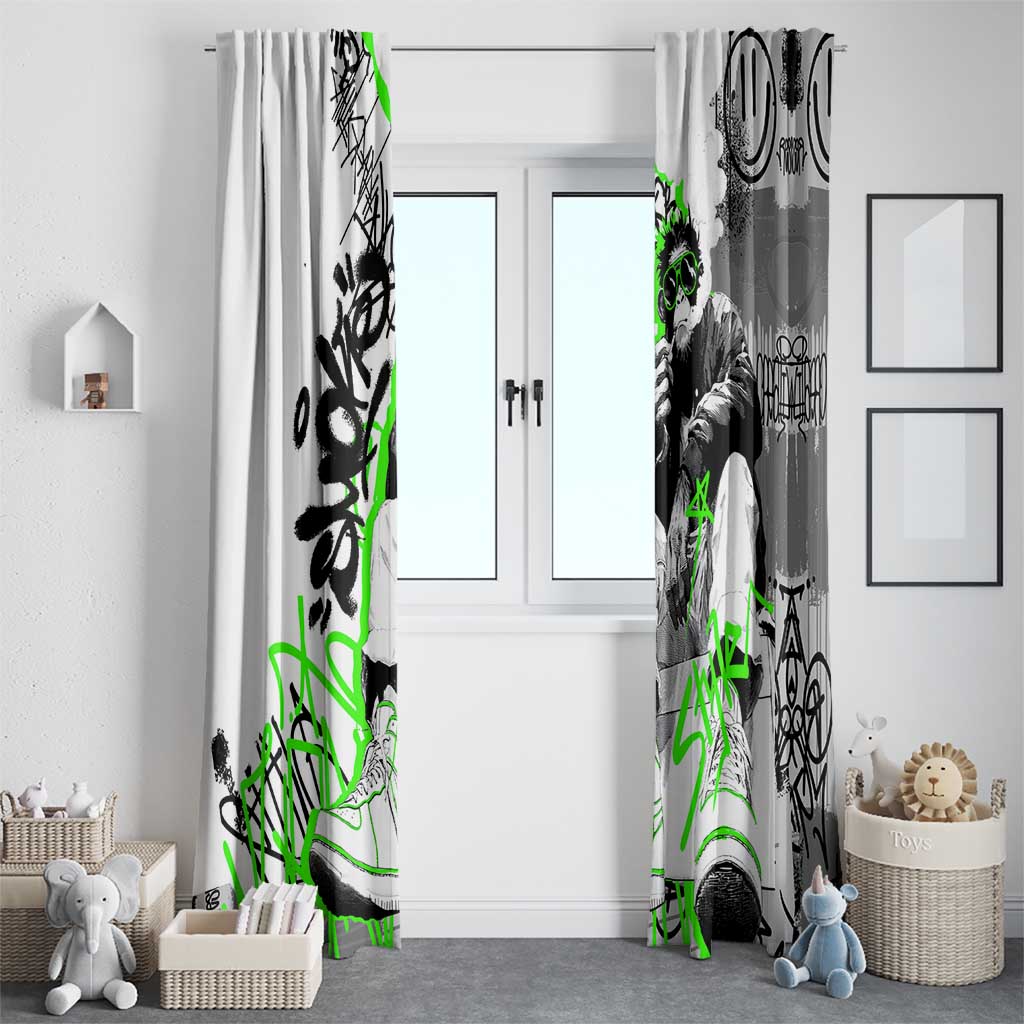Street Style Graffiti Window Curtain with Smoking Monkey and Neon Green - Wonder Print Shop