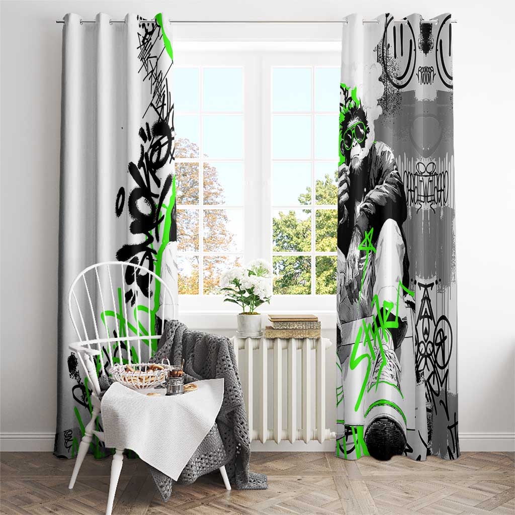 Street Style Graffiti Window Curtain with Smoking Monkey and Neon Green - Wonder Print Shop