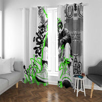 Street Style Graffiti Window Curtain with Smoking Monkey and Neon Green - Wonder Print Shop