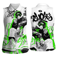 Street Style Graffiti Women Sleeveless Polo Shirt with Smoking Monkey and Neon Green - Wonder Print Shop