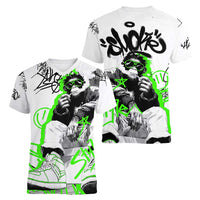 Street Style Graffiti Women V-Neck T-Shirt with Smoking Monkey and Neon Green - Wonder Print Shop