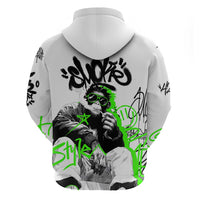 Street Style Graffiti Zip Hoodie with Smoking Monkey and Neon Green - Wonder Print Shop