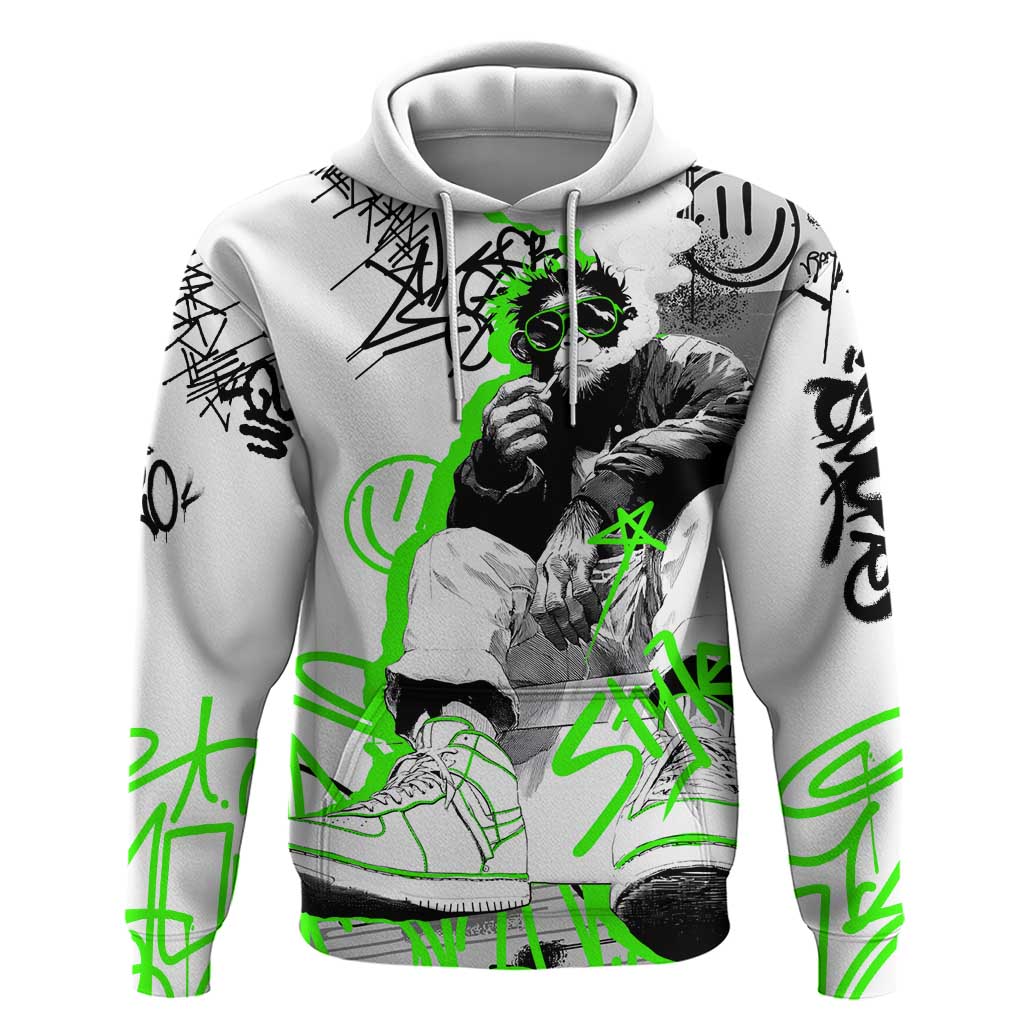 Street Style Graffiti Zip Hoodie with Smoking Monkey and Neon Green - Wonder Print Shop