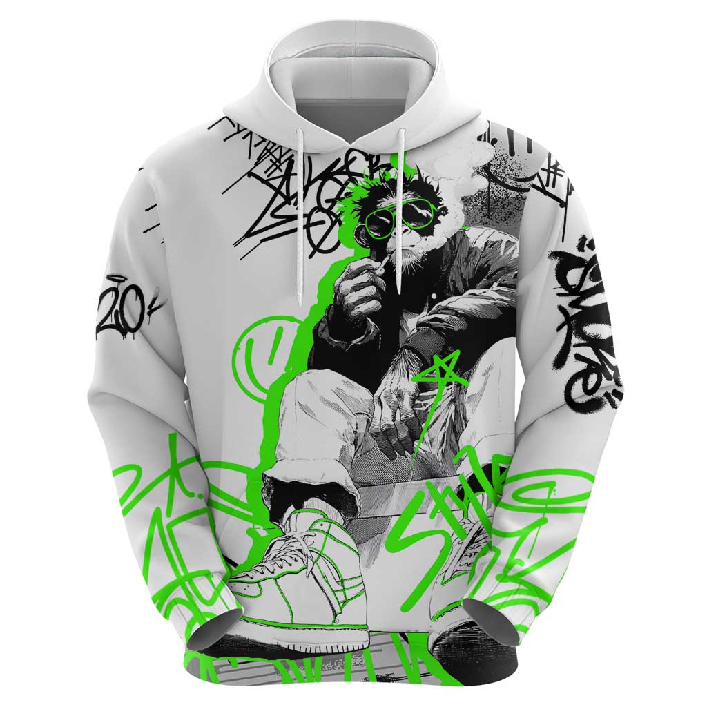 Street Style Graffiti Zip Hoodie with Smoking Monkey and Neon Green - Wonder Print Shop