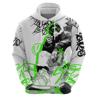 Street Style Graffiti Zip Hoodie with Smoking Monkey and Neon Green - Wonder Print Shop