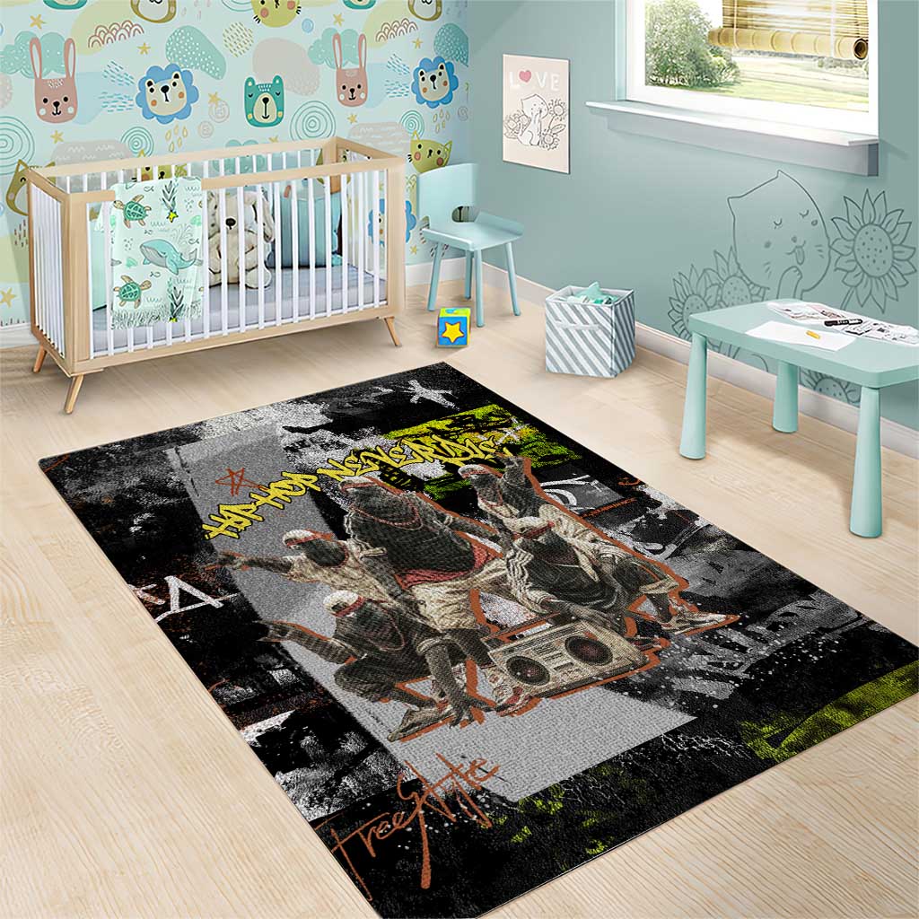Boombox Breakdancer Area Rug with Grafiti Art and Grunge Street Hip Hop Style - Wonder Print Shop