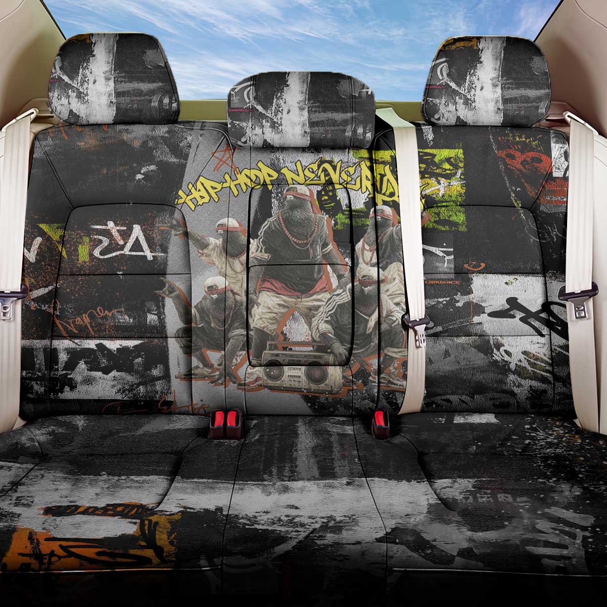Boombox Breakdancer Back Car Seat Cover with Grafiti Art and Grunge Street Hip Hop Style - Wonder Print Shop