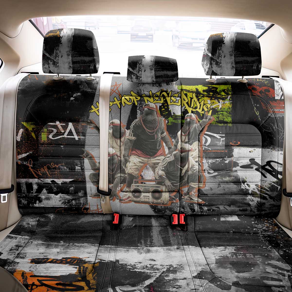 Boombox Breakdancer Back Car Seat Cover with Grafiti Art and Grunge Street Hip Hop Style - Wonder Print Shop