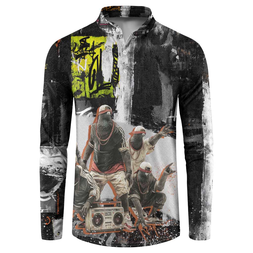 Boombox Breakdancer Button Sweatshirt with Grafiti Art and Grunge Street Hip Hop Style - Wonder Print Shop