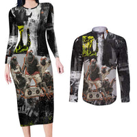 Boombox Breakdancer Couples Matching Long Sleeve Bodycon Dress and Long Sleeve Button Shirt with Grafiti Art and Grunge Street Hip Hop Style - Wonder Print Shop