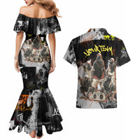 Boombox Breakdancer Couples Matching Mermaid Dress and Hawaiian Shirt with Grafiti Art and Grunge Street Hip Hop Style - Wonder Print Shop