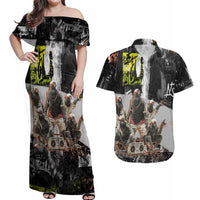Boombox Breakdancer Couples Matching Off Shoulder Maxi Dress and Hawaiian Shirt with Grafiti Art and Grunge Street Hip Hop Style - Wonder Print Shop