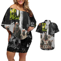Boombox Breakdancer Couples Matching Off Shoulder Short Dress and Hawaiian Shirt with Grafiti Art and Grunge Street Hip Hop Style - Wonder Print Shop