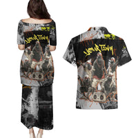 Boombox Breakdancer Couples Matching Puletasi and Hawaiian Shirt with Grafiti Art and Grunge Street Hip Hop Style - Wonder Print Shop